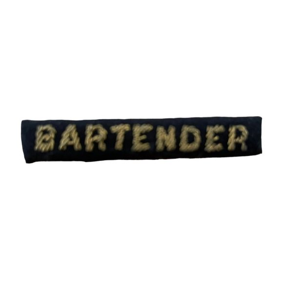 Vintage Gemsco Gold Boullion Embroidered Black Bartender Rectangular Bar Brooch - Picture 3 of 8